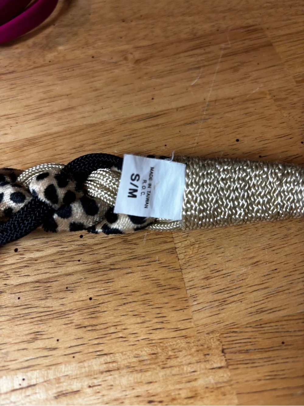 Women’s Braided Belt Leopard Print Metallic Gold Rope Hammered Medallion Buckle